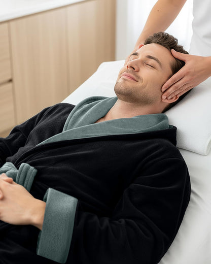 NY Threads Mens Robe with Hood, Luxury Plush Fleece Hooded Mens Bathrobe, Spa Bath Robe for Men
