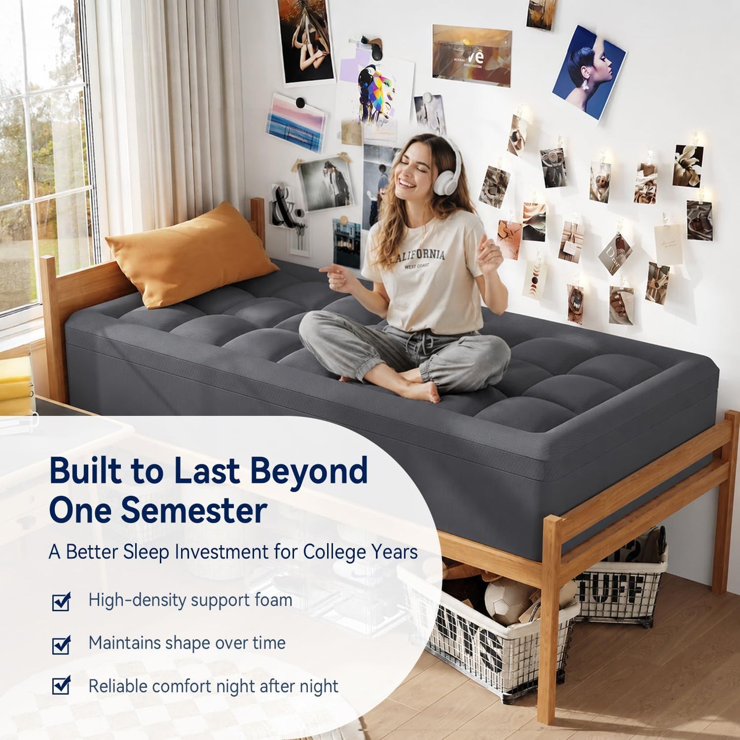 ELEMUSE Twin XL Dorm Dual Layer 3 Inch Memory Foam Mattress Topper for College, Dorm Room Essentials, 2 Inch Cooling Gel Foam and 1 Inch Soft Pillow Top Bed Pad,Back to School Comfortable Support