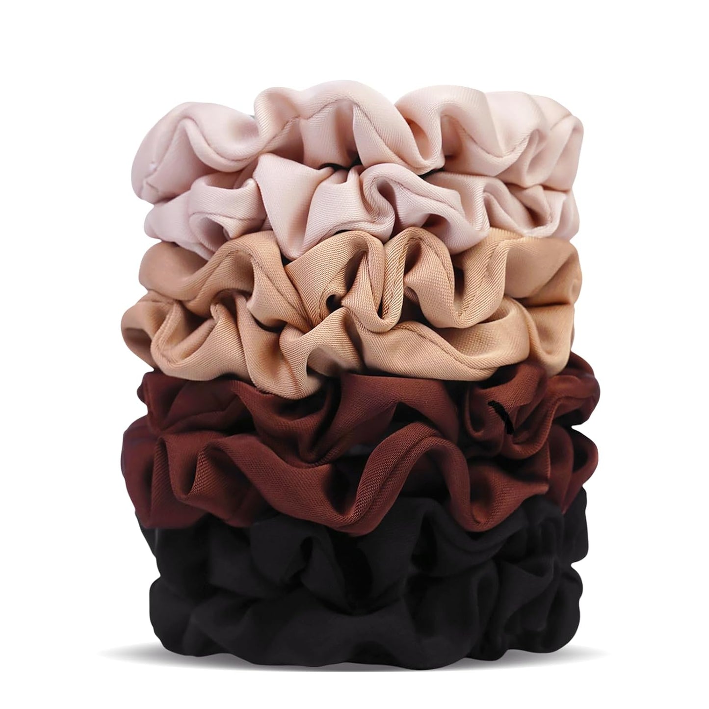 Satin Scrunchies for Women – 8PCS Blush & Brown Silk Hair Ties Set – No Crease, Frizz-Free, Gentle Elastic Hair Bands, Soft & Stylish Everyday Hair Accessories Gifts