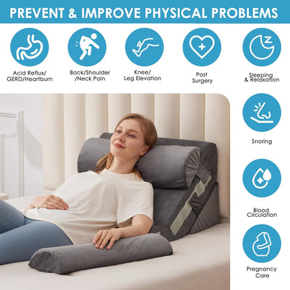 MEGCXIT Wedge Pillow Set for After Surgery, Bed Wedge, 3PCS, White/Grey