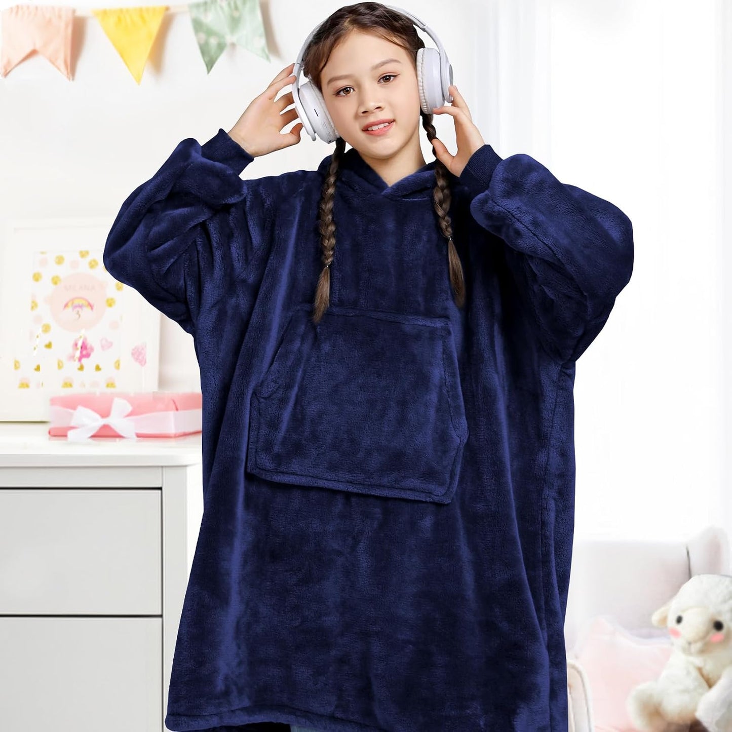 Waitu Wearable Blanket Sweatshirt Gifts for Women and Men, Warm and Cozy Giant Blanket Hoodie, Thick Flannel Blanket with Sleeves and Giant Pocket - Dark Gray