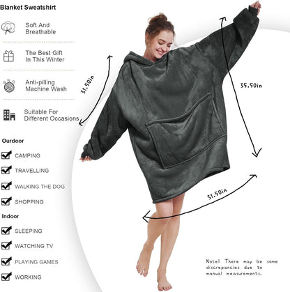Aemilas Wearable Blanket Hoodie - Warm Sherpa Blanket Sweatshirt as Gifts for Adult Women Mom Men, One Size Fits All