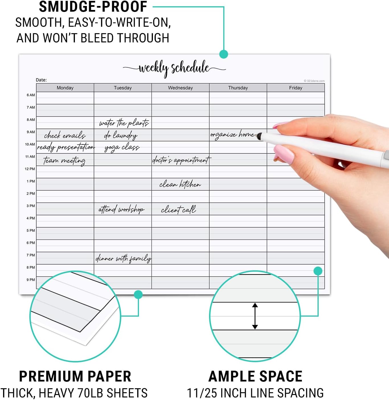 321Done Weekly Schedule Planning Notepad - 50 Sheets 11x17 Size - Mon-Sun Hourly Appointment Productivity Weekly Planner Tear-Off Note Pad, Made in USA