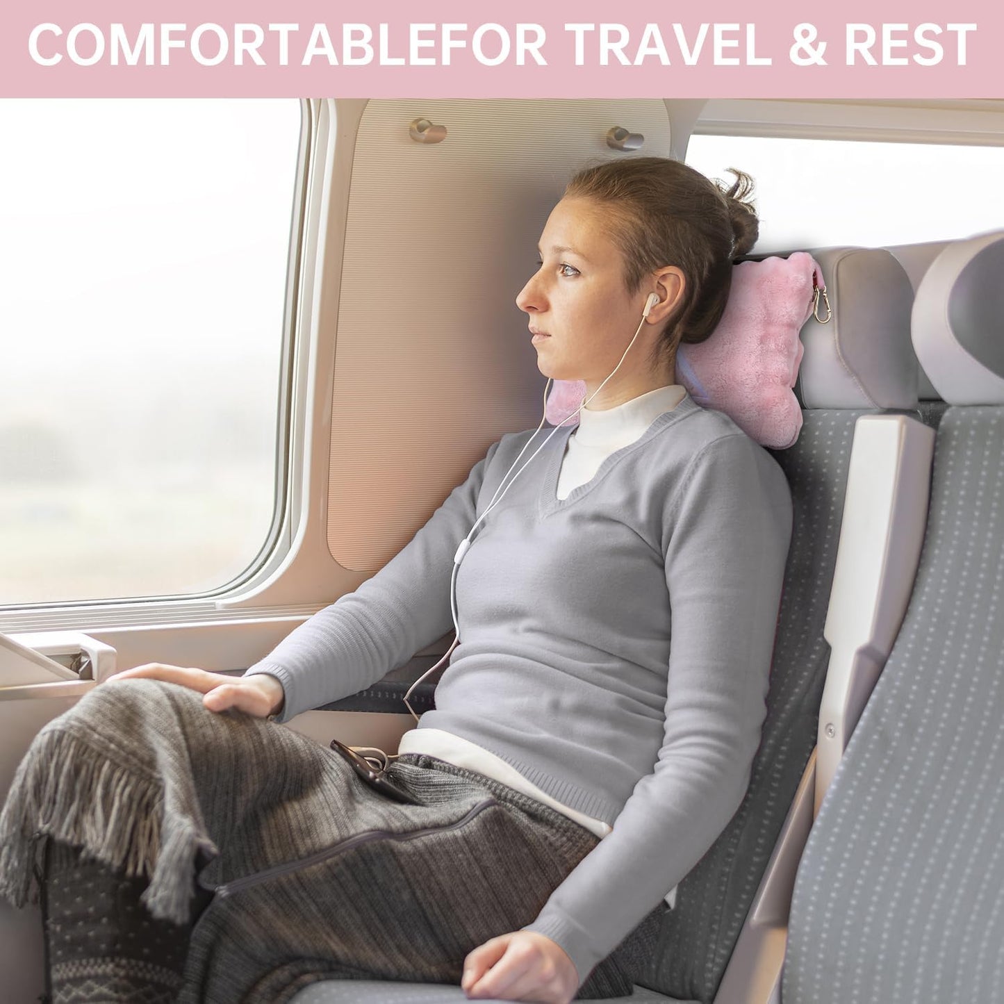 Travel Blanket and Pillow-2-in-1, Ultra-Soft&Compact, One-Piece Airplane Blanket with Hand Luggage Belt and Backpack Clip,Travelers Accessories Gifts, 61x43 Inches (Blue)
