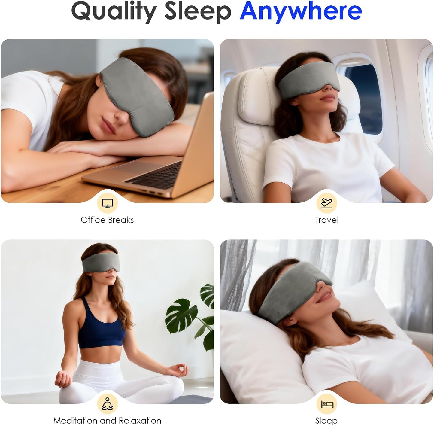 Weighted Eye Mask for Sleeping, Soft Minky Sleep Mask for Side Sleeper with Adjustable Buckle, 100% Blockout Design, Ideal for Meditation, Relaxation and Travel, Includes Storage Pouch (Grey)
