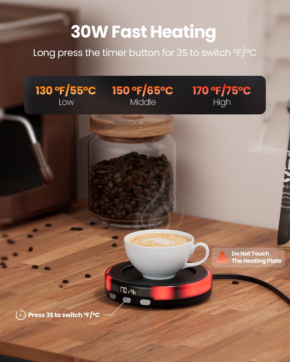 Gaiatop Coffee Mug Warmer for Desk, Beverage Heating Plate -Wood