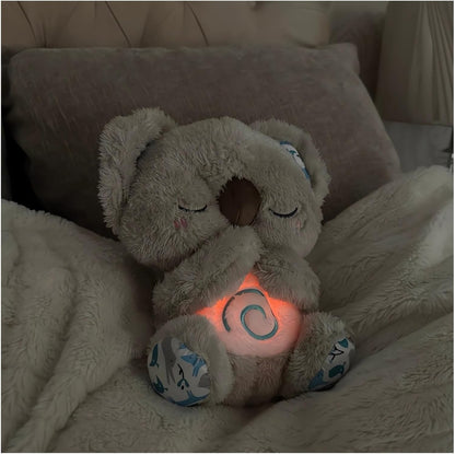 QFCST Relief Koala Breathing Stuffed Toy, Anxiety Relief Plush Breathing Animal, Sleeping Koala Plush Breathing with Musical Lights & Rhythmic Breathing Motion