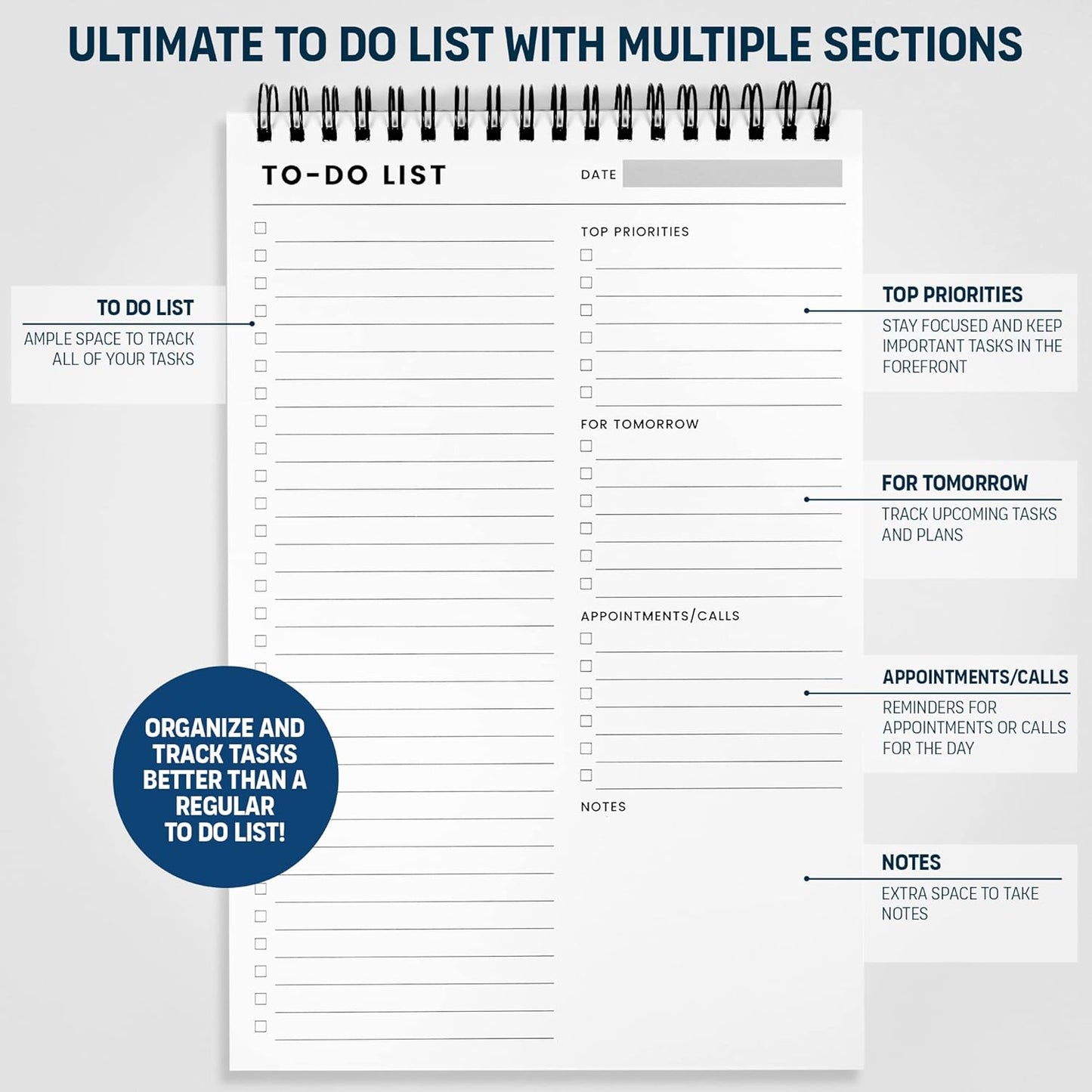 Weekly Planner Pad: To Do List Desk Notepad with Multiple Sections - 8.5x11" 52 Sheets - Undated Tear Off Notebook Calendar - Habit Planning Tracker, Task Goal Checklist Organizer - Agenda Plan Pad