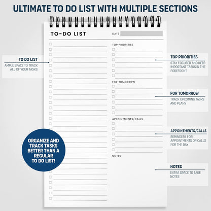 Weekly Planner Pad: To Do List Desk Notepad with Multiple Sections - 8.5x11" 52 Sheets - Undated Tear Off Notebook Calendar - Habit Planning Tracker, Task Goal Checklist Organizer - Agenda Plan Pad