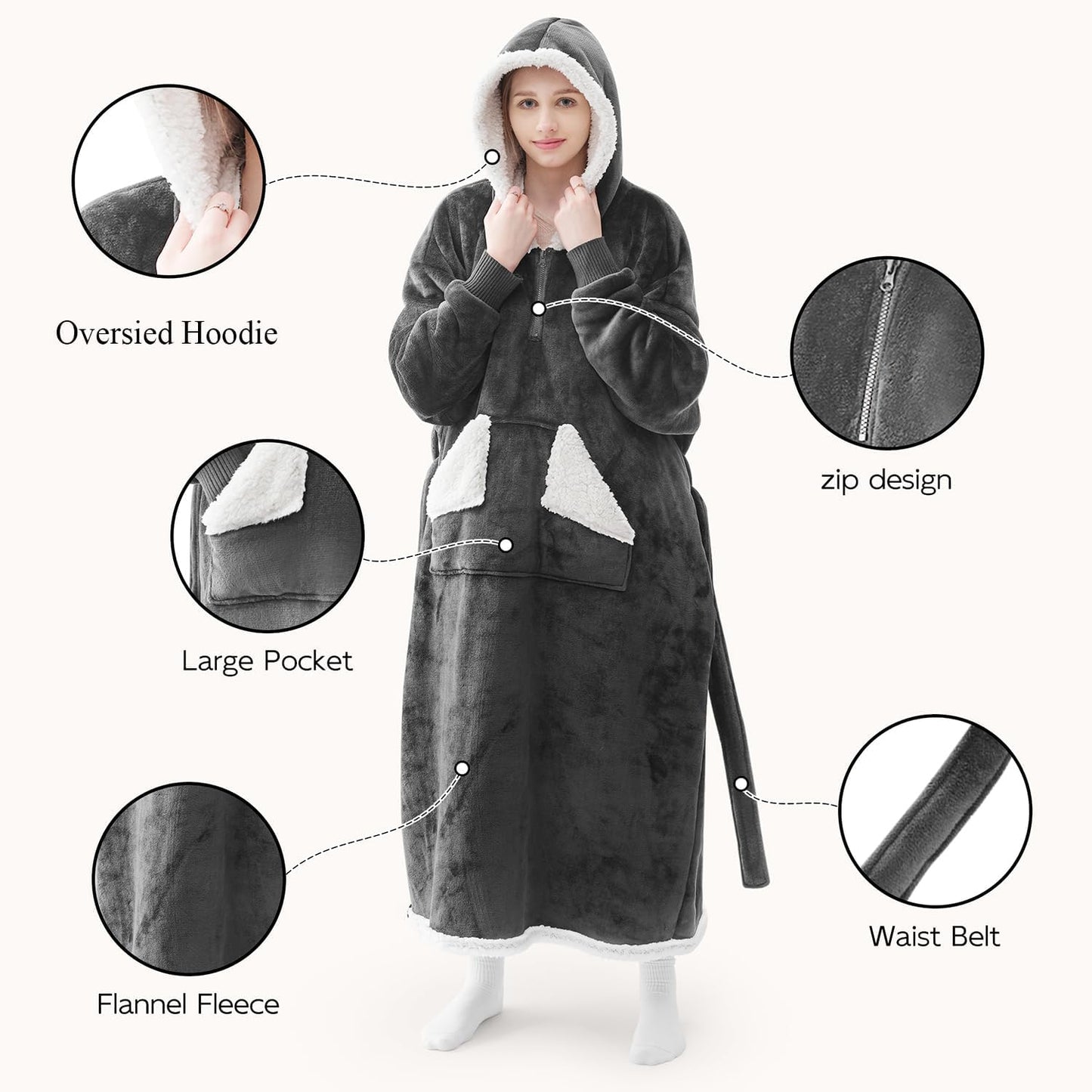 Touchat Wearable Blanket Hoodie, Oversized Sherpa Blanket Sweatshirt with Hood Pocket and Sleeves, Super Soft Warm Plush Hooded Blanket for Adult Women Men, One Size Fits All (Pink)