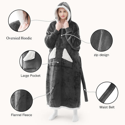 Touchat Wearable Blanket Hoodie, Oversized Sherpa Blanket Sweatshirt with Hood Pocket and Sleeves, Super Soft Warm Plush Hooded Blanket for Adult Women Men, One Size Fits All (Pink)