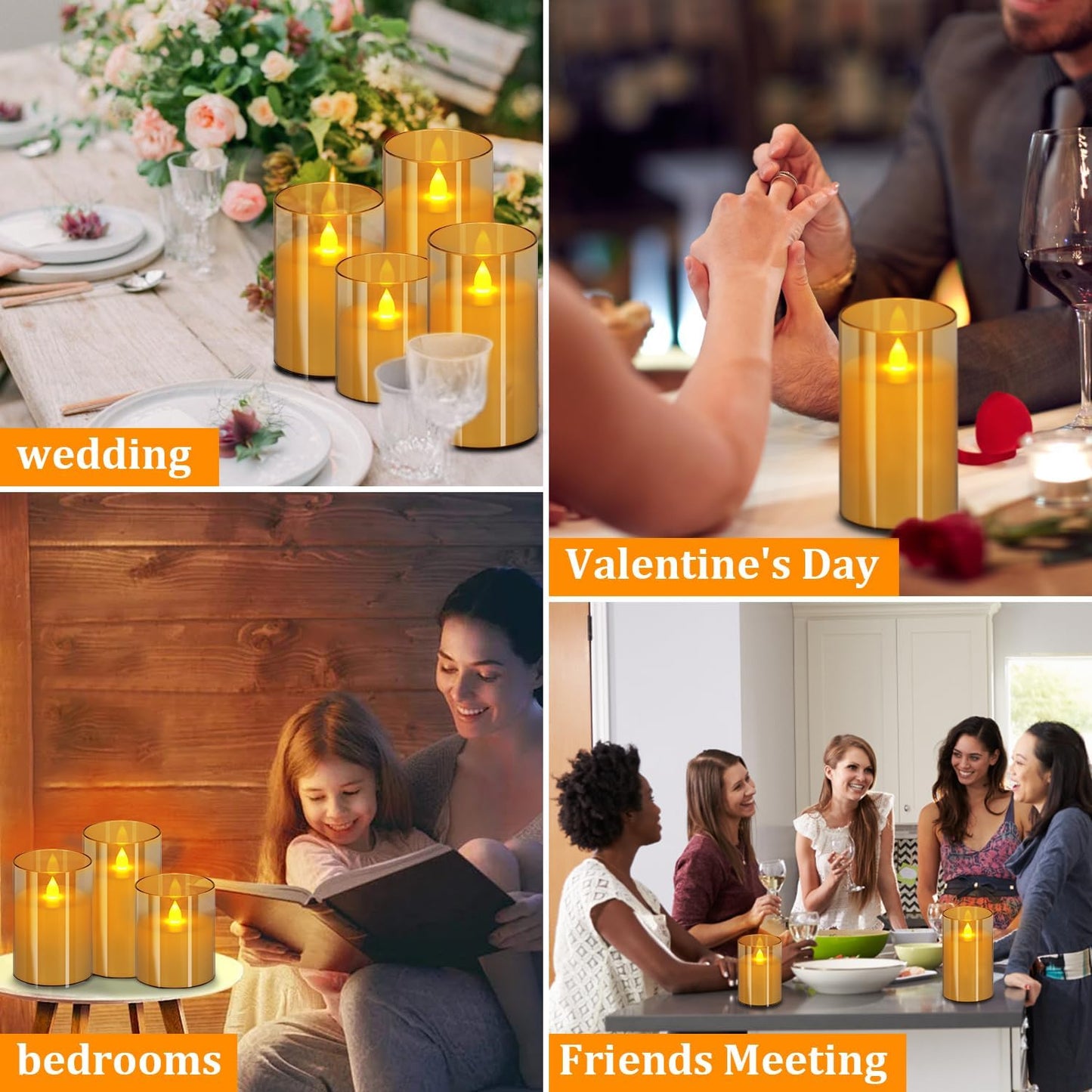 wemarry Flameless Candles 4" 5" 6" Acrylic Glass Pillars 3" Diameter Battery Operated Flickering Candles Include 8-Key Remote with Timer Function 400+ Hours (Gray, Warm Light 3 Pack)