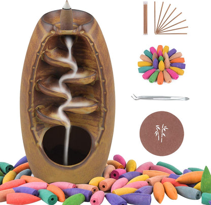 SPACEKEEPER Ceramic Backflow Incense Holder Waterfall Incense Burner, Blue