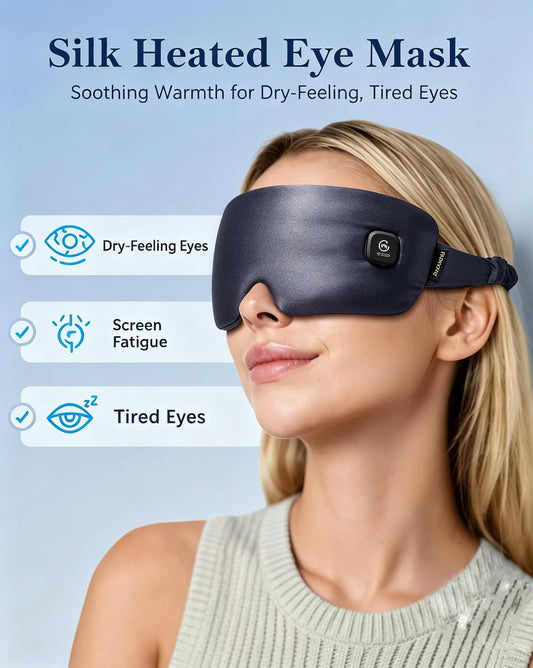 Heated Eye Mask for Dry Eyes, Silk Cordless Moist Warm Eye Compress, FSA Eligible HSA, Rechargeable & Washable, Soothing Relief for Migraine & Tired Eyes, Ideal for Home, Bedtime & Travel, Gray