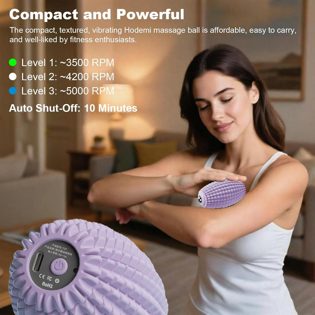 HODEMI Vibrating Massage Ball Roller with Rolling Head, 3 Speeds, Black