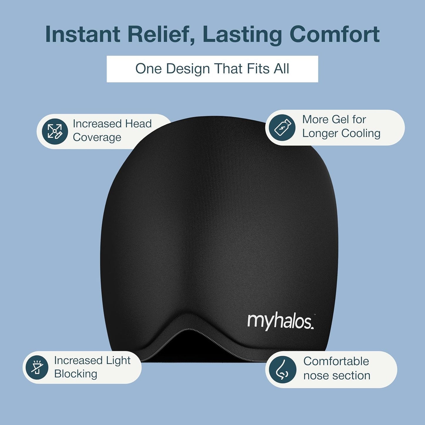Myhalos® Migraine Relief Cap, Ice Hat for Migraines, Headache Relief Cap, 30% More Gel, Hot & Cold Therapy Head Ice Pack, Cooling Headache Hat, Tension Wrap, Hangover Cap, Ice Face Mask, FSA|HSA