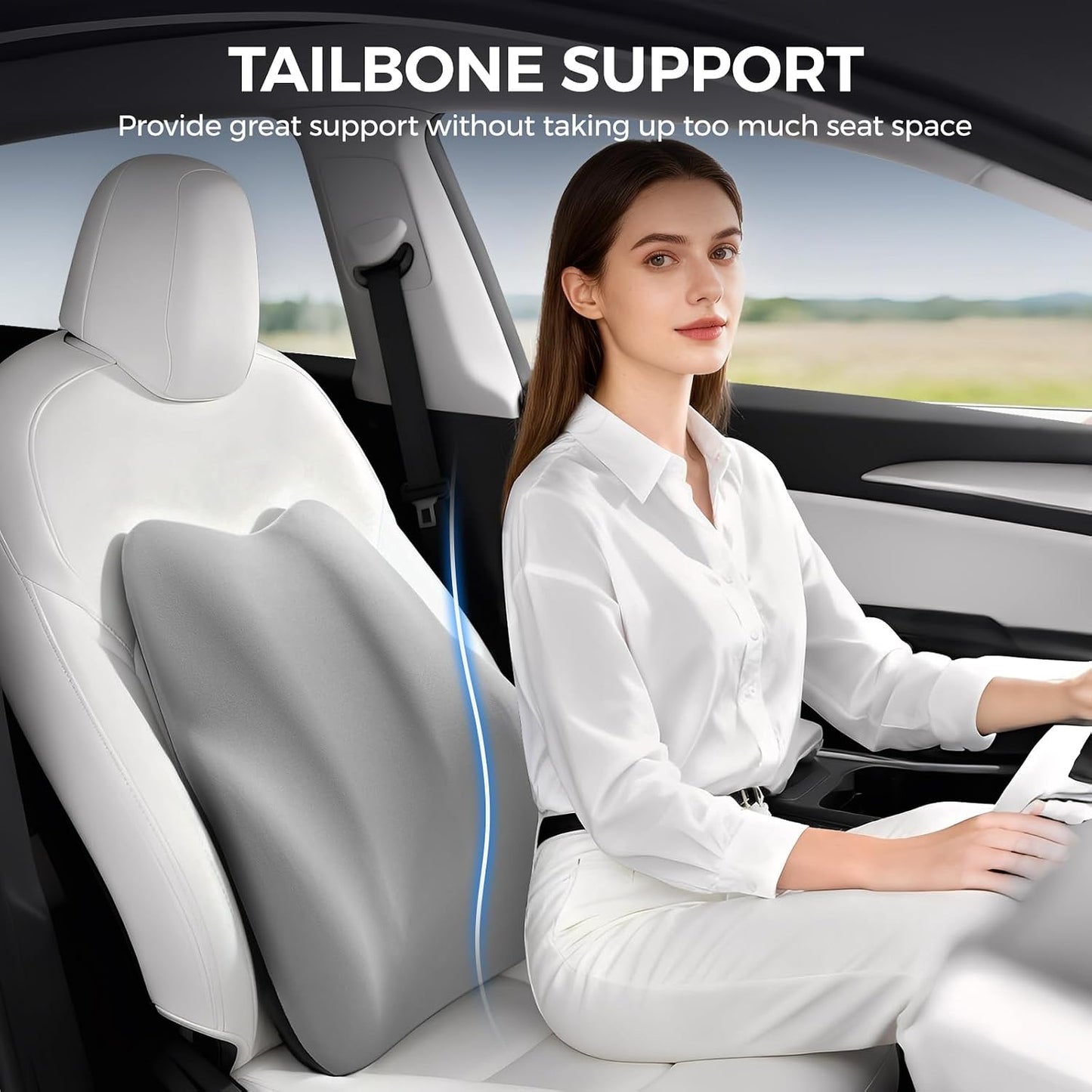 BEBAS Lumbar Support Pillow for Car, Memory Foam Back Cushion for Driving, Ergonomic Lumbar Pillow for Pain Relief, Comfort Lower Back Support for Office Chairs, Car Seat, Wheelchair -Black