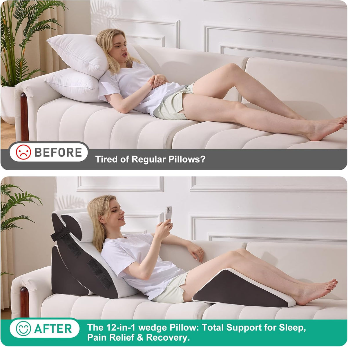 4PCS Wedge Pillow Set for After Surgery, White/Grey