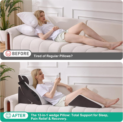 4PCS Wedge Pillow Set for After Surgery, White/Grey