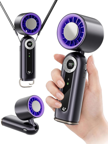 Rechargeable Handheld Fan with Cooling Plate, 199 Speeds and LED Display