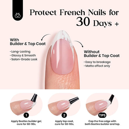 Beetles Press On Nail Kit-Short Square French Tip Press On Nails, 150Pcs Pink French Nail Tips with Nail Glue & Remover Builder Top Coat Nail Lamp, All-in-One DIY Fake Nails Gift for Women