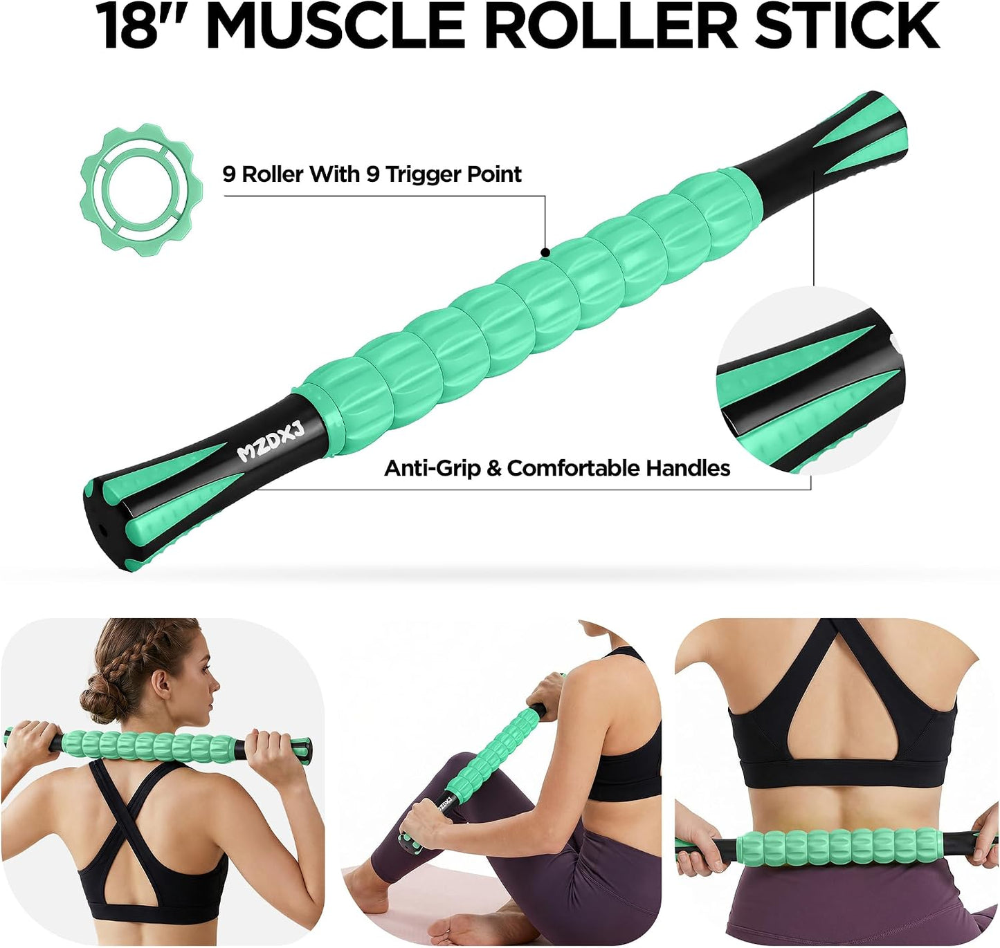Muscle Roller Massage Roller Stick- Deep Tissue Fascia Blaster for Myofascial Pain Relief, Lymphatic Drainage & Body Sculpting, Handheld Physical Therapy & Recovery Tool (Pink black-18 inch)