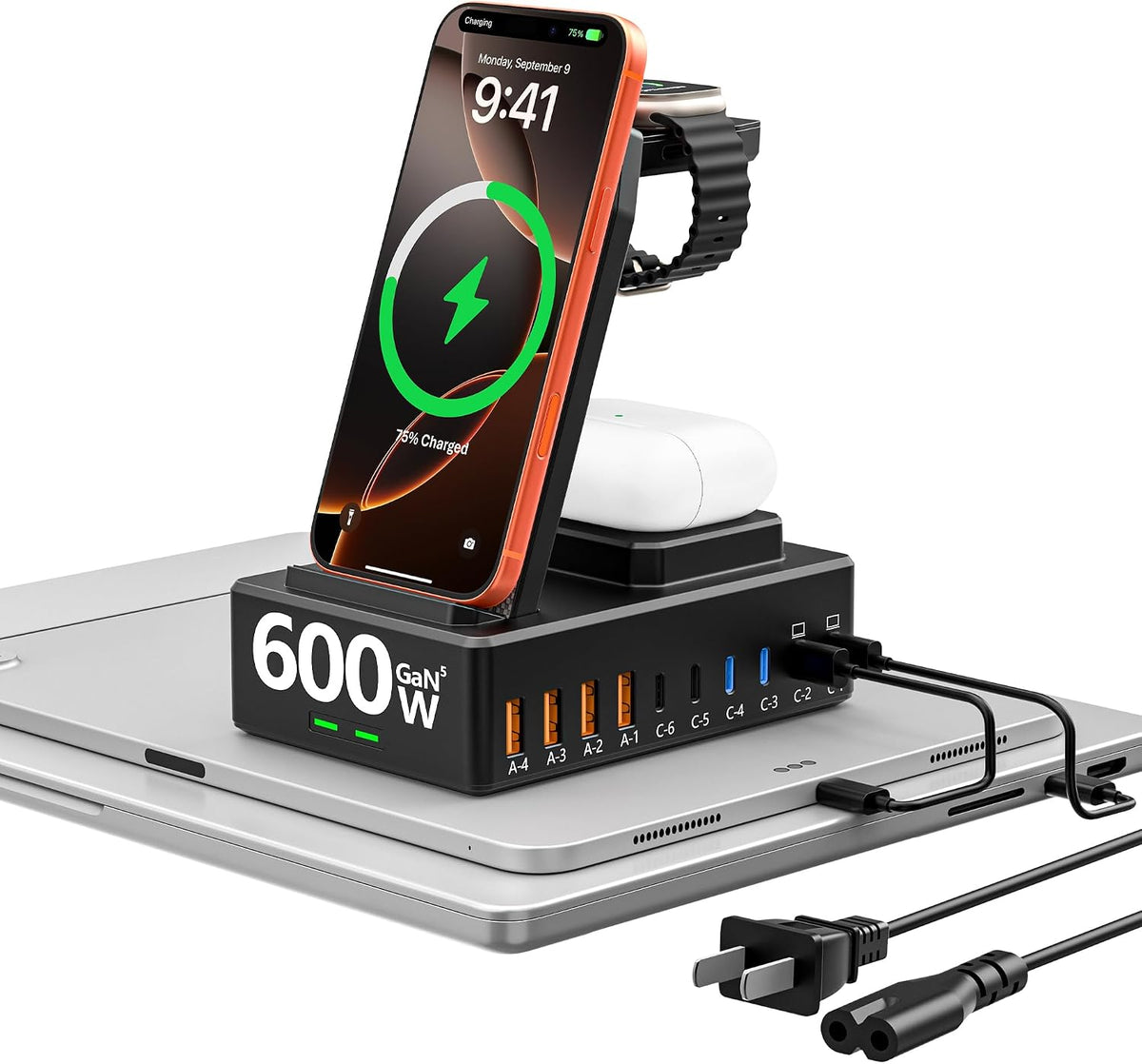 600W Charging Station for Multiple Devices Apple, Wireless Charger