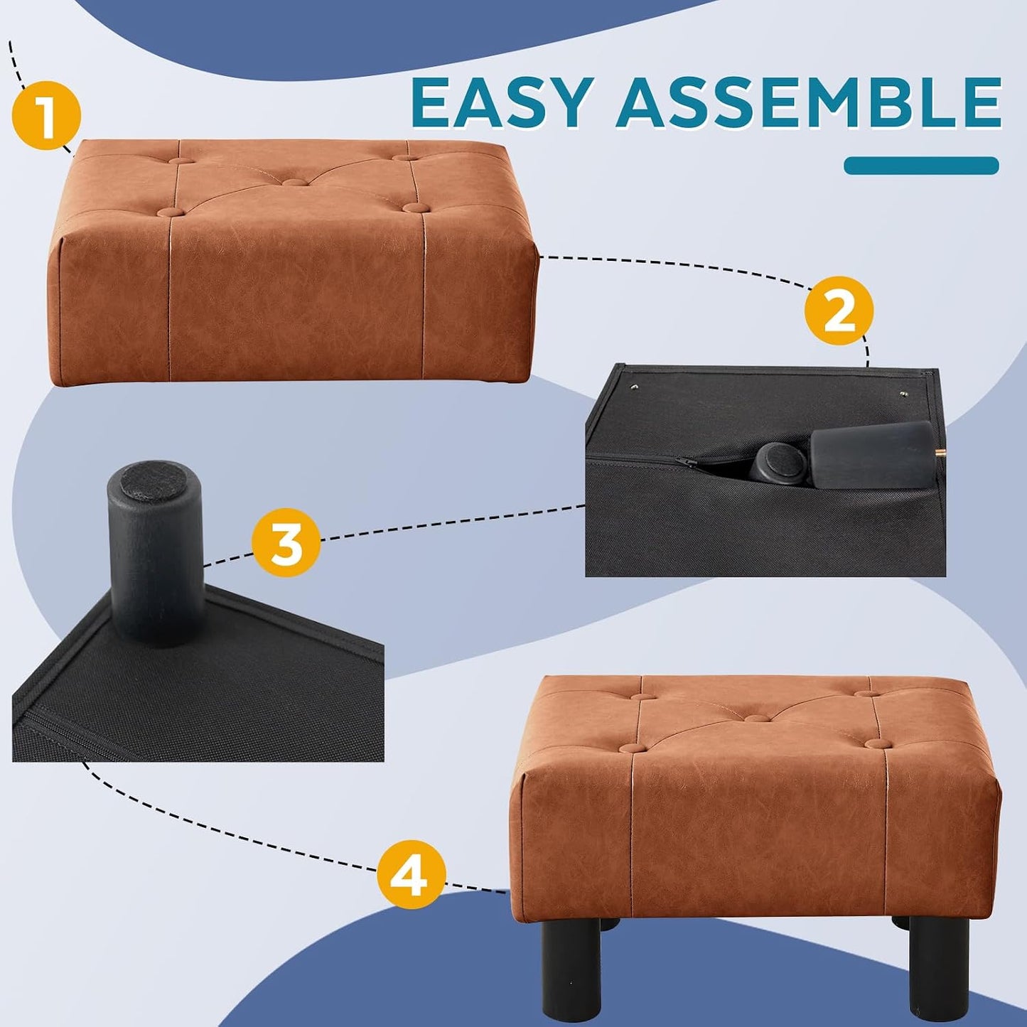 Small Foot Stool Ottoman, Sherpa Footstool Ottoman Foot Rest for Couch, Rectangle Footstools and Ottomans Small for Living Room, Entryway and Bedroom (White)
