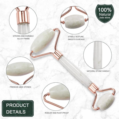 Jade Roller for Face, Facial Roller Massager Skin Care Tool, Gua Sha Facial Tools for Face, Neck, Eyes, Reduce Puffiness of The Skin - White