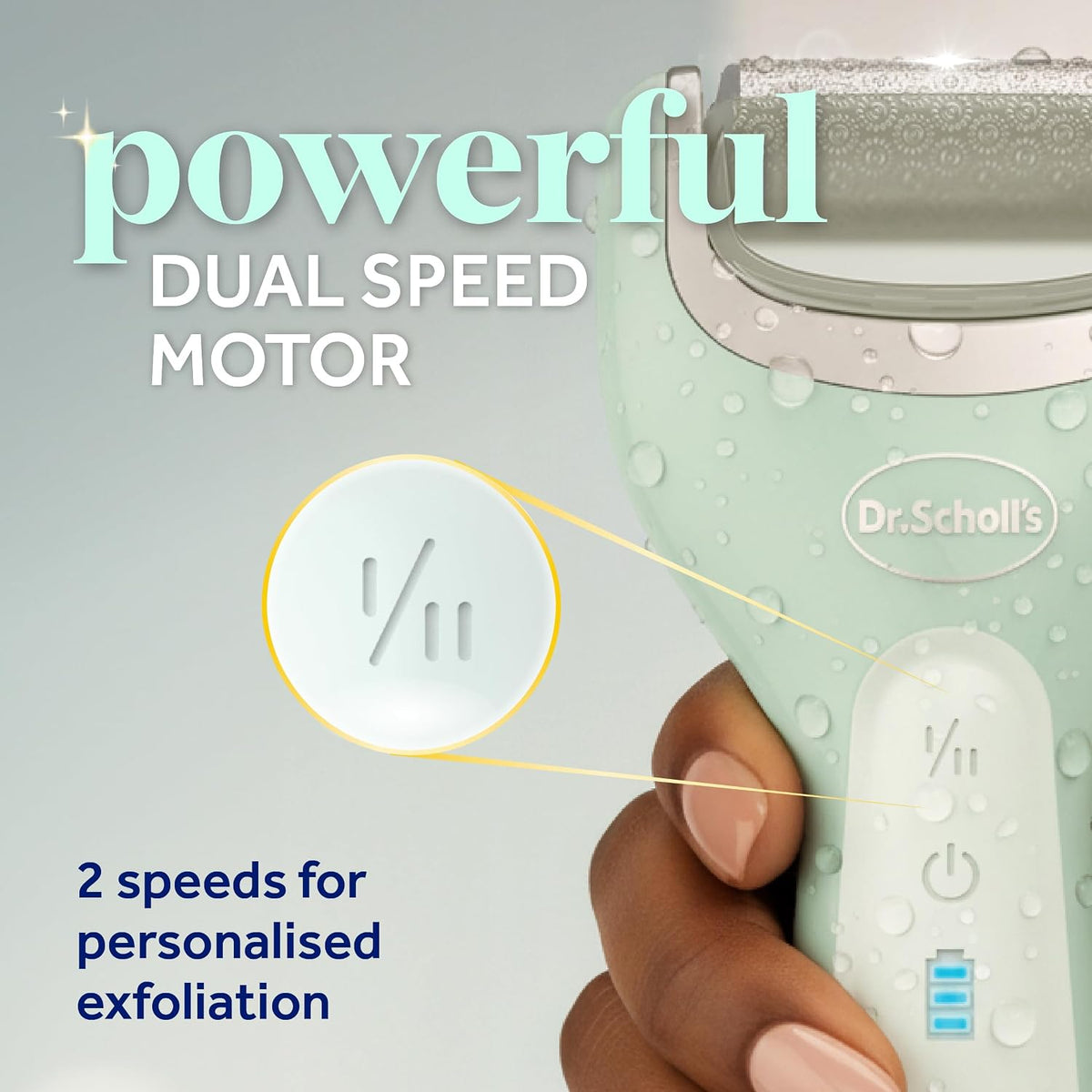 Dr. Scholl's Pedi Perfect Electric Foot Callus Remover, Waterproof, Rechargeable with x2 Roller Heads, Removes Hard Skin for Soft Beautiful Feet, 90 Minute Run Time, Dust Catcher, Pedicure Tools