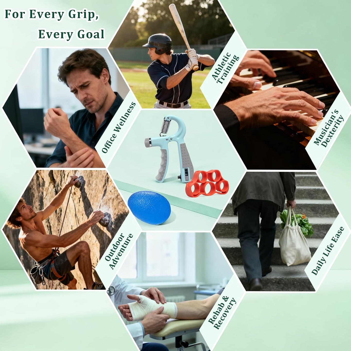 CYFIE Grip Strength Trainer Kit with Adjustable Resistance 10 - 132 Lbs, Forearm Exerciser, Finger Stretcher, Stress Ball, Forearm Strengthener for Workout wuth Storage Bag, Muscle Building and Recovery