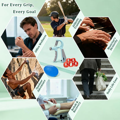 CYFIE Grip Strength Trainer Kit with Adjustable Resistance 10 - 132 Lbs, Forearm Exerciser, Finger Stretcher, Stress Ball, Forearm Strengthener for Workout wuth Storage Bag, Muscle Building and Recovery