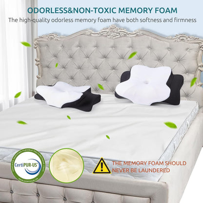 DONAMA Cervical Pillow for Neck and Shoulder,Contour Memory Foam Pillow,Ergonomic Neck Support Pillow for Side Back Stomach Sleepers with Pillowcase
