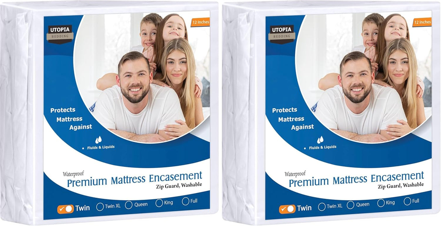 Utopia Bedding Premium Waterproof Bed Bug Mattress Cover, Twin Zippered Mattress Protector, 8 Inches Deep, Dust Mite Proof 6-Sided Mattress Encasement for Bed