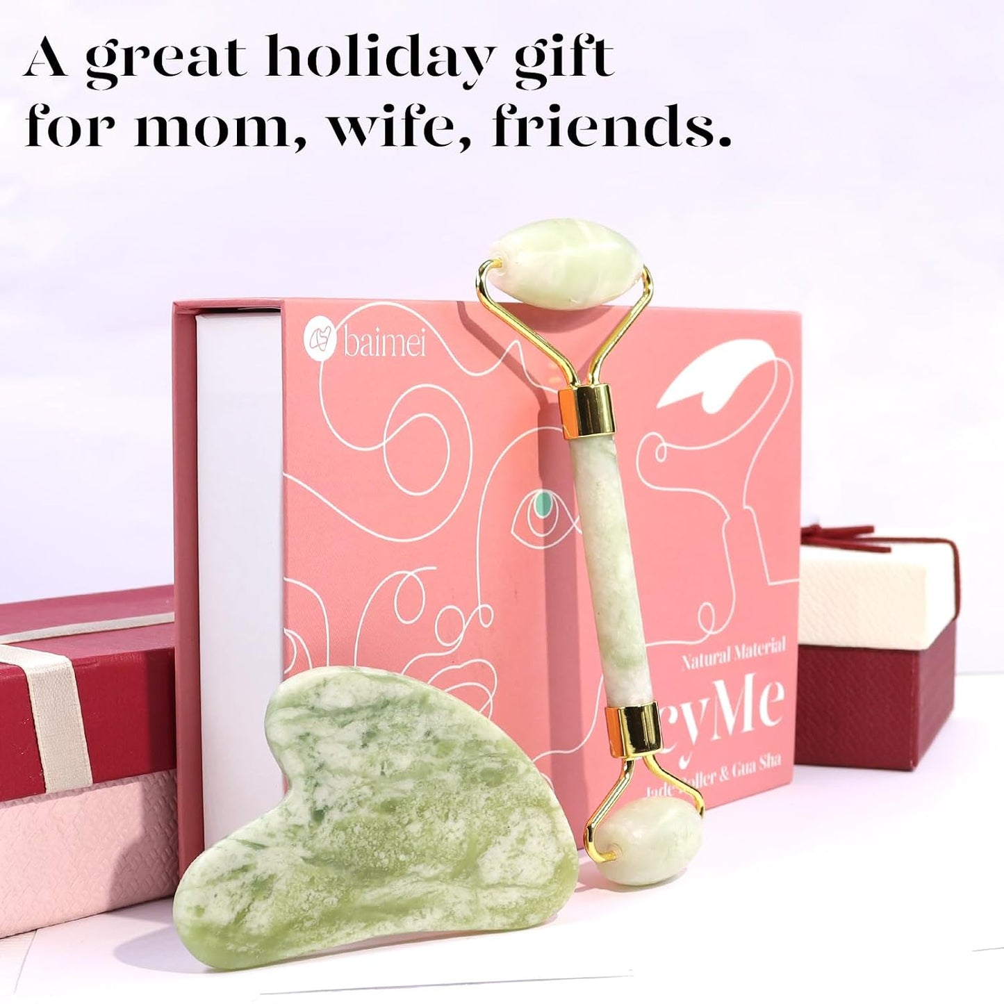 BAIMEI IcyMe Gua Sha & Jade Roller Set, Cooling Face Roller & Guasha Tool for Face Depuffing, Facial Sculpting & Jawline Definition, Smooth Rolling Skincare Tools Gifts for Women & Men – Green
