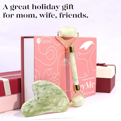 BAIMEI IcyMe Gua Sha & Jade Roller Set, Cooling Face Roller & Guasha Tool for Face Depuffing, Facial Sculpting & Jawline Definition, Smooth Rolling Skincare Tools Gifts for Women & Men – Green
