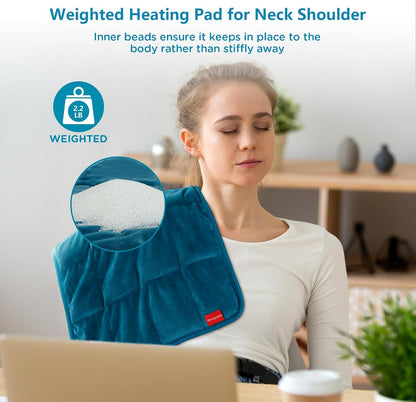 Comfytemp Weighted Heating Pad for Back & Period, FSA Eligible Electric Heat Pad, Birthday Gift for Women Men Mom Dad & Father Day Gifts, 2.2 lb HSA Neck Shoulder Heated Pad, 2H Auto-Off, 12x24, Blue