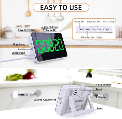 Samshow Rechargeable Digital Kitchen Timer, Ice Blue, 5 Inch
