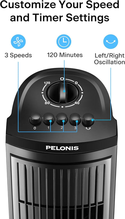 PELONIS 30 Inch Tower Fan for Bedroom, Quiet Oscillating Standing Fan with 3 Speeds, Portable Cooling Fan for Home Office Dorm Room, Auto-off Timer, Black, PFT28A2BBB
