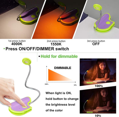 Amber Reading Light Rechargeable, Book Light Kids for Reading in Bed, Clip On Reading Book Light, 2 Lighting Modes, Blue Light Blocking for Eye-Care, Small Bookmark Light for Bookworm-Violet