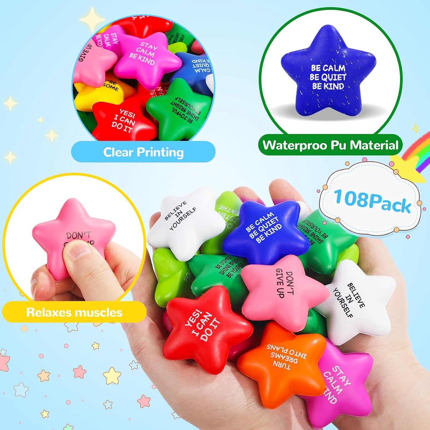 108 Pack Motivational Stress Balls Bulk for Adults & Kids Foam Stress Toys