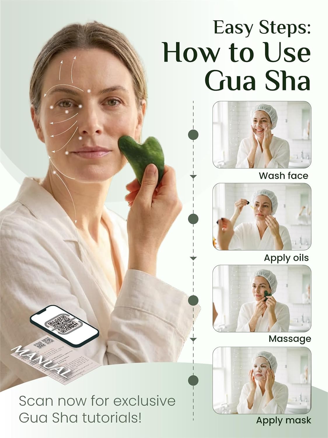 Rena Chris Gua Sha Facial Tools, Stainless Steel Guasha Tool for Acupuncture, Manual Massage Tool for Jawline Sculpting and Puffiness Reducing, Gua Sha Facial Massage Tool, Skin-Care Gift (Silver)