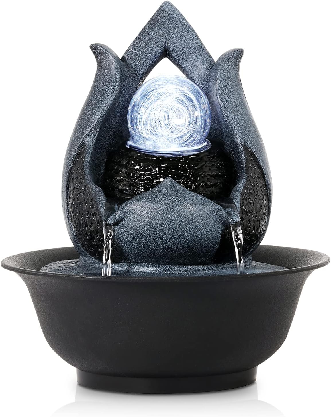 WICHEMI Indoor Fountain Tabletop Fountain Waterfall Fountains Stacked Rocks | Desktop Fountain With LED Light, Soothing Sound, Stress Relief, Humidifies Air, No Plumbing, Easy Setup, 11.8"X8.7"X5.9"