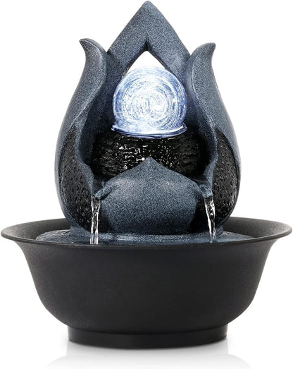 WICHEMI Indoor Fountain Tabletop Fountain Waterfall Fountains Stacked Rocks | Desktop Fountain With LED Light, Soothing Sound, Stress Relief, Humidifies Air, No Plumbing, Easy Setup, 11.8"X8.7"X5.9"