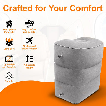 Inflatable Foot Rest Pillow for Airplane Travel - Adjustable Leg Rest for Long Flights, Baby/Toddler Airplane Seat Extender - Grey