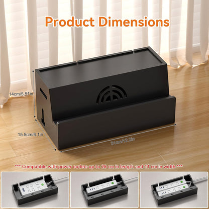 Bamboo Cable Management Box, White, 31X14X15.5CM