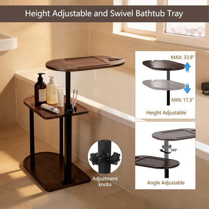 3 Layer Bathtub Tray Table,Bamboo Swivel Bathtub Side Table Height Adjustable,Freestanding Bathtub Tray for Tub Against Wall,Bathtub Accessories&Bathroom Organizer for Luxury Home Spa (Black)