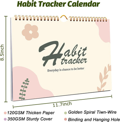 Habit Tracker Calendar, Aesthetic Daily Weekly Goal and Habit Tracker Journal, 12 Months Undated Habits Tracker Planner with Spiral Binding, Boost Productivity Tool and Workout Calendar, 11.7"x8.5"