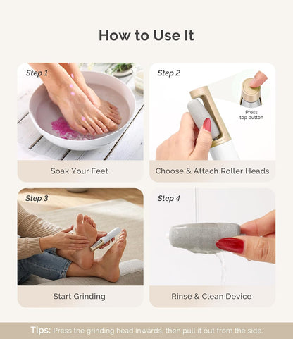 MelodySusie Electric Callus Remover for Feet, PC800G Waterproof Rechargeable Pedicure Tool with Light & 3 Different Grits Roller Heads & Adjustable Speeds, for Dead Skin & Cracked Heel (Pink Rose)