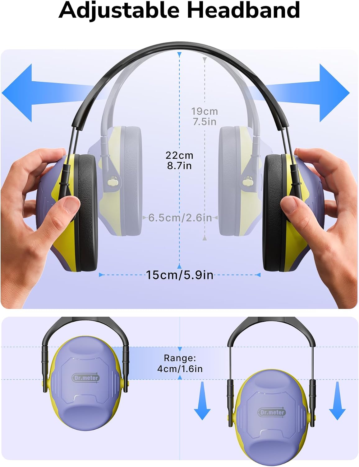 Dr.meter Ear Protection Ear Muffs, Noise Cancelling Headphones for Adults Kids 31dB Earmuffs for Noise Reduction, Hearing Protection for Shooting Gun Range, Mowing, Monster Jam, Sensory, Fireworks